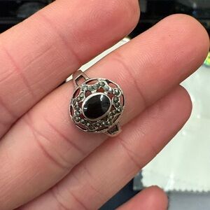 Vintage silver ring with Black Obsidian crystal